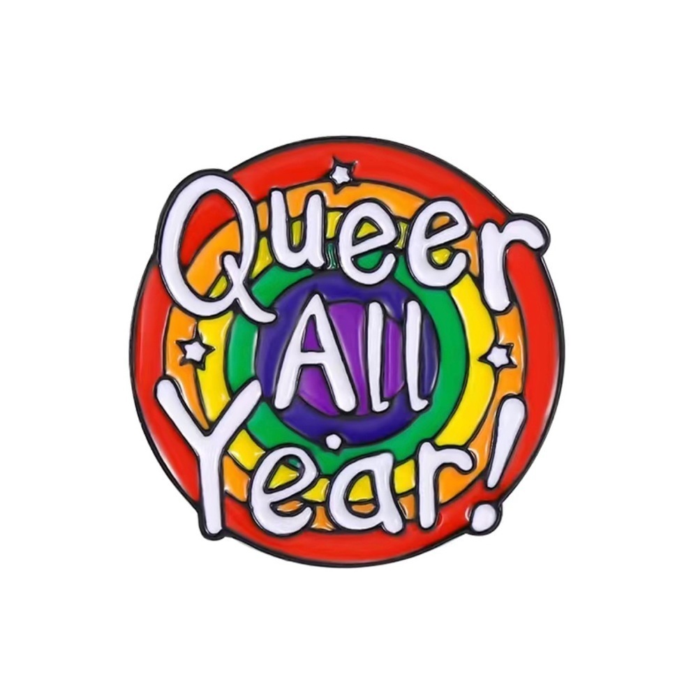 PRIDE pin “Queer All Year!” Brooch enamel lapel NEW jacket backpack rainbow